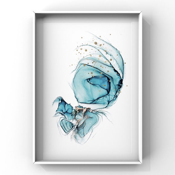 Watercolor Alcohol Ink Aqua Blue Abstract Digital Art Print - Picture 2 of 4